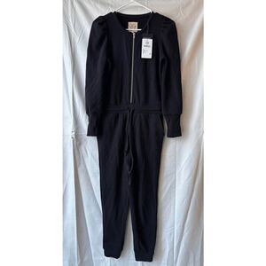 Chaser Evereve Exclusive Puff Sleeve Zipper Front Jumpsuit in True Black Size XS